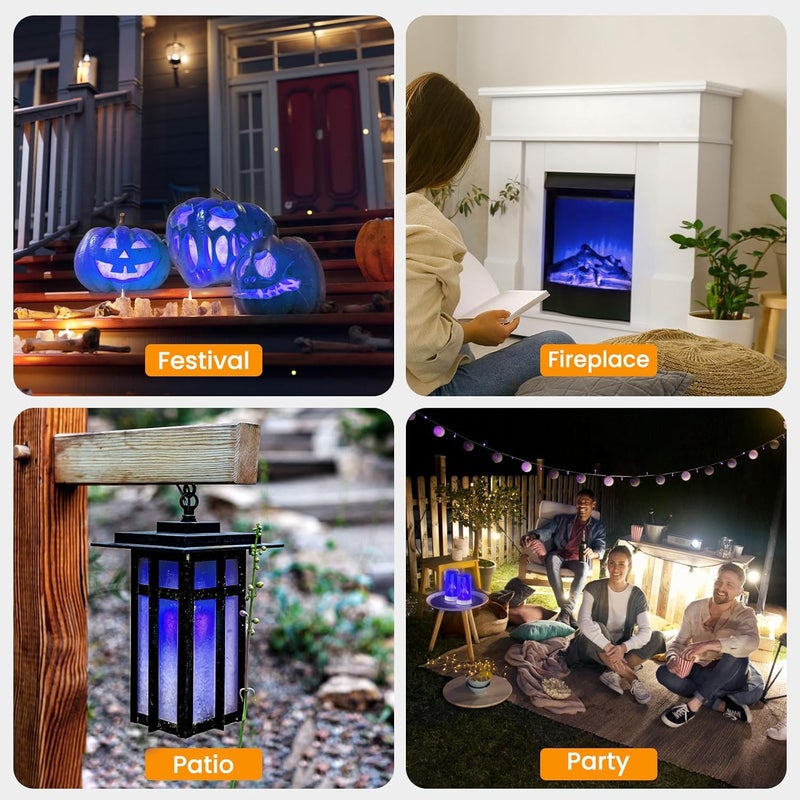 Hompavo Store 【Upgraded】 LED Flame Lights with Remote & Timer, 4-Mode Rechargeable Battery Operated Flameless Candles, Waterproof Pillar Flickering Lanterns for Room Patio Wedding Halloween Home Decor, Blue - Image 2
